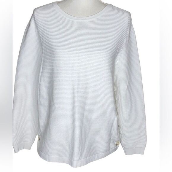 Ethyl White Paisley Ribbed Textured Button-Side Pullover Sweater Wm’s Large Cozy - Picture 2 of 8